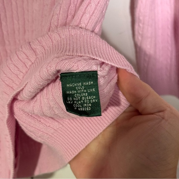 Ralph Lauren Full Zip Cable Knit Sweater Pink and Silver Size Small Mock Neck - Picture 10 of 11